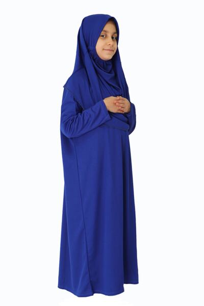 ZEHRANAZ NAMAZ ELBİSESİ Koyu Mavi Çocuk Fermuarsız Namaz Elbisesi 5/8 yaş