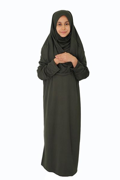 ZEHRANAZ NAMAZ ELBİSESİ Dark Khaki Prayer Dress for 5/8 Years Old Children - No Zipper