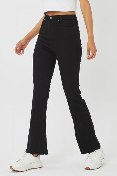 Ramrod Pantaloni spanioli negri din Lycra cu talie înaltă, nedecolorați, cu design special