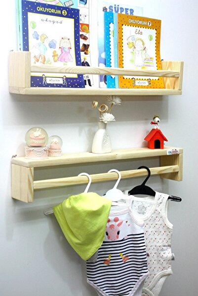 Bahar Moda 2'li Montessori Kitaplık Askılık 60 Cm Duvar Rafı Bebek Çocuk Odas...