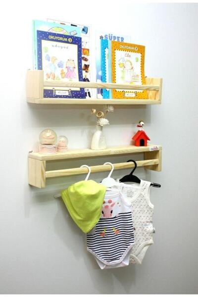 WoodWoork 2'li Montessori Kitaplık Askılık 60 Cm Duvar Rafı Bebek Çocuk Odası...