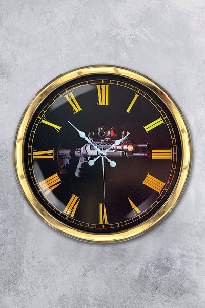 Kasva Concept Gift 40 cm Gold Metal Gun Wall Clock