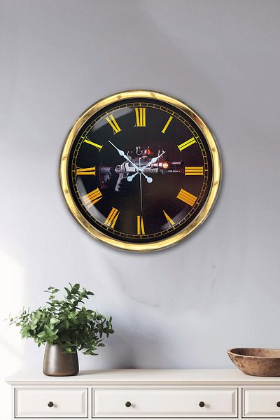 Kasva Concept Gift 40 cm Gold Metal Gun Wall Clock