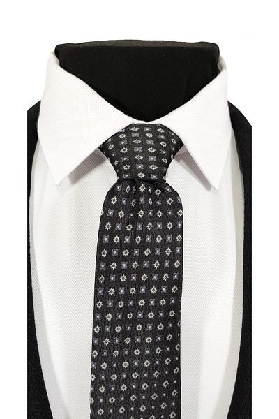 BLC Basic Line Co. Patterned Jacquard Microfiber 7 Cm Wide Tie and Handkerchief Set in Black Colors
