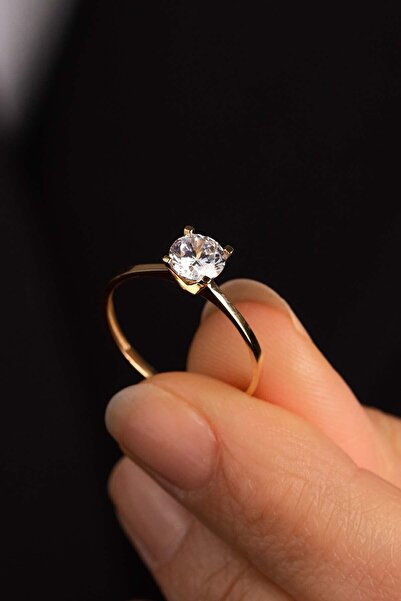 YAVUZ KUYUMCULUK 14 Ayar Altın V Kesim Tektaş Yüzük