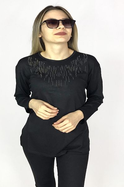 Dinçerler tekstil Women's Long Sleeve Stoned Summer Viscose Mother's Combed Cotton Blouse