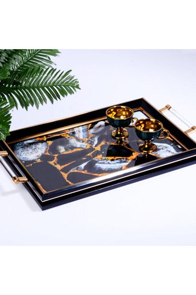 Kosova 202 Glass Acrylic Rectangular Tray Black 50cm*31cm