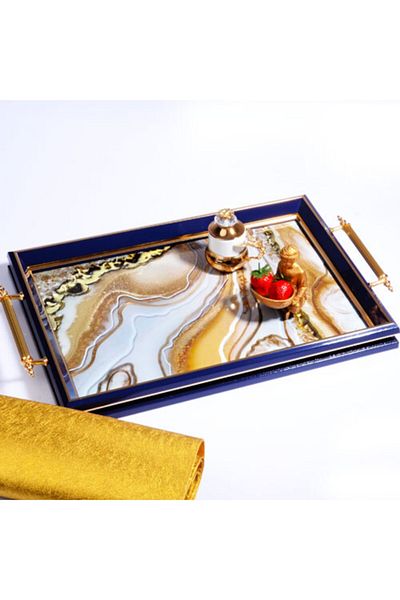 Kosova 212 Glass Acrylic Rectangular Tray Navy Blue 50cm*31cm