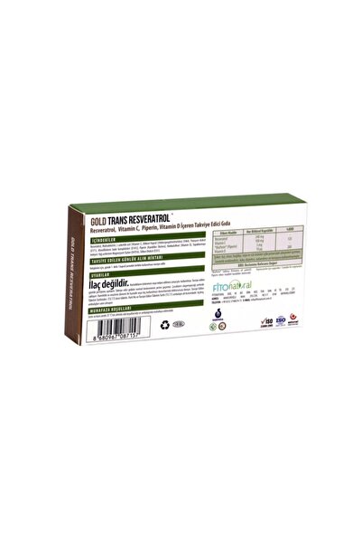 GOLD TRANS RESVERATROL 30 Kapsül - Bioperin - Vitamin C - D