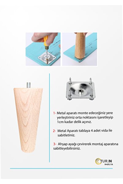 turanahşap Konik Ayak -sehpa-sandalye-tabure Için Uygun / Çap: 5.5 Cm / Uzunluk: 42 Cm Vida Ve Aparatıyla !!!
