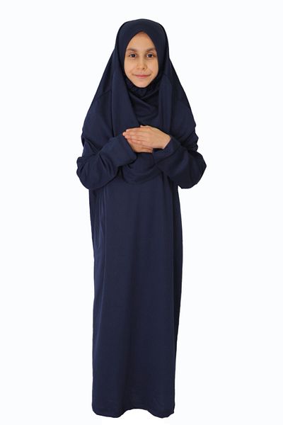 ZEHRANAZ NAMAZ ELBİSESİ 5/8 Years Dark Navy Blue Children's Prayer Dress - No Zipper