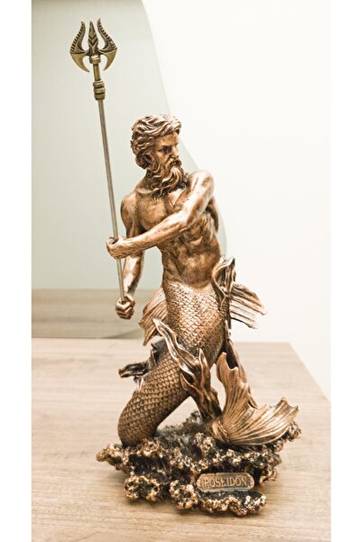 Antioch Art&Design Tasarım Poseidon Biblo 30 Cm Bronz Mitolojik Heykel Ev Dekor Hediyelik Eşya