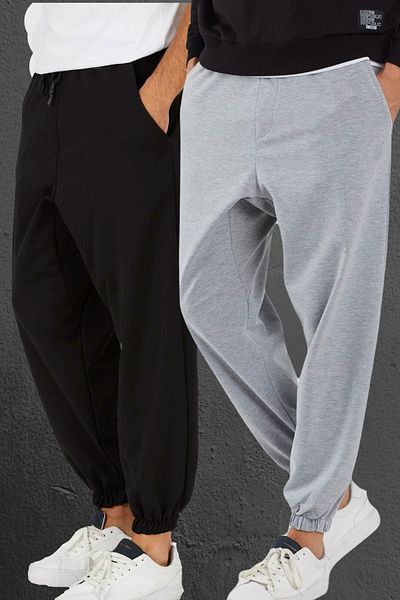 BAGGY Ανδρικό γκρι μαύρο 2-τεμάχια εμπριμέ φαρδιά φούτερ Γκρι μαύρη φόρμα 2-συσκευασίας Oversize Plus Size