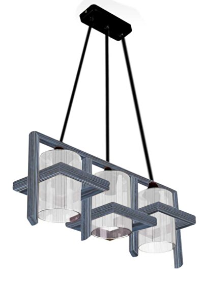 Evimdesign Country Doğal Ahşap Mavi Boyalı Ahşap Akkaya Üçlü Avize S.A.N Pls ...