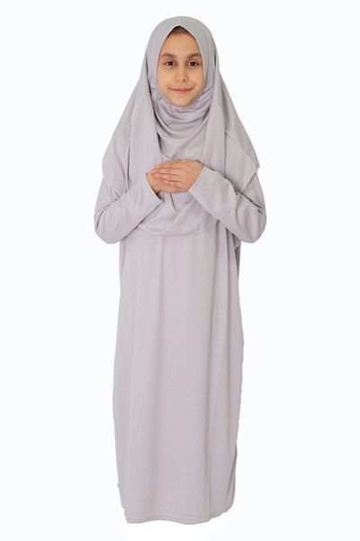 ZEHRANAZ NAMAZ ELBİSESİ Light Gray Children's Prayer Dress Without Zipper 9/12 Years