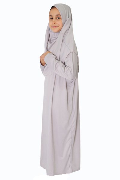 ZEHRANAZ NAMAZ ELBİSESİ Light Gray Children's Prayer Dress Without Zipper 9/12 Years