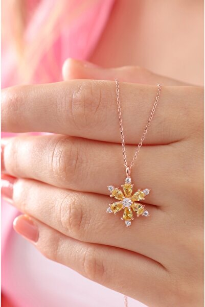 Bilsen Store 925 Ayar Gümüş Rose Kaplama Unutma Beni Çiçeği Kolye