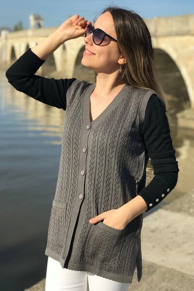 Nacar Kadın Merserize Zincir Motif Anne Yelek