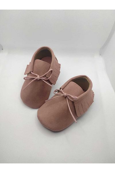 MİNİBİRİ Dusty Rose Suede Leather Baby Girl Moccasin Booties Baby Shoes