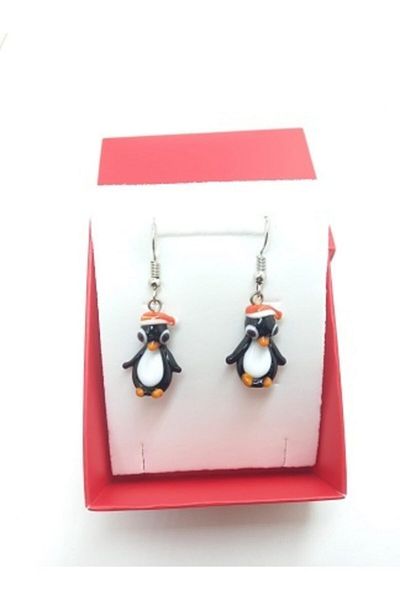 nazarboncuğu Murano Glass Black Penguin Earrings