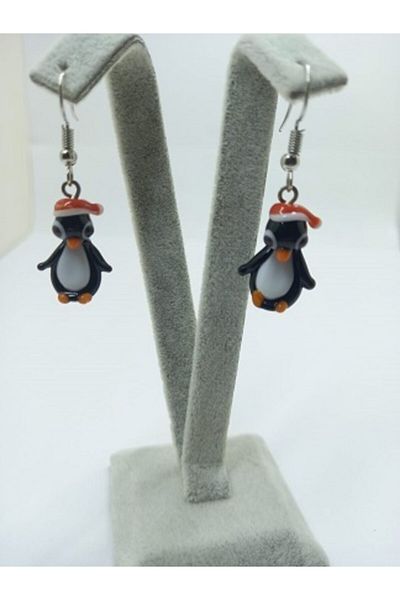 nazarboncuğu Murano Glass Black Penguin Earrings