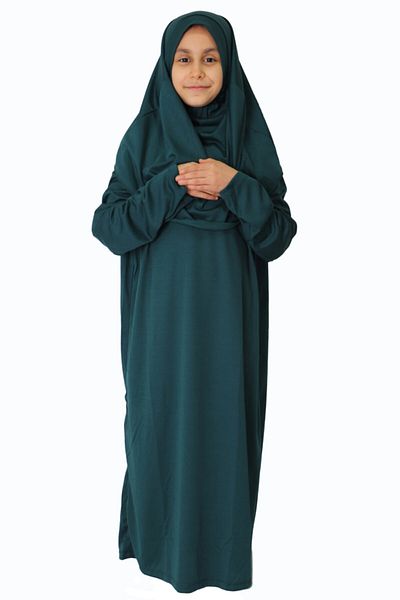 ZEHRANAZ NAMAZ ELBİSESİ Dark Emerald Green Non-Zipper Prayer Dress for 5/8 Years Old Children