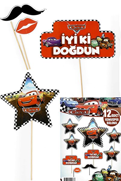 PartylandTR Cars Arabalar Şimşek Mcqueen Konuşma Balonu 12 Adet