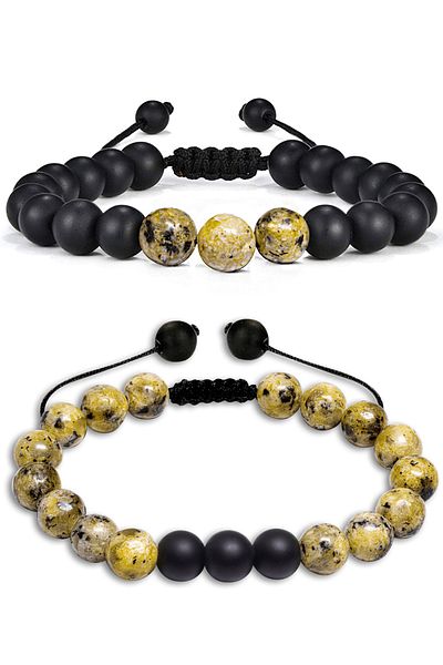 Tesbih Atölyesi Certified Natural Yellow Varisite Onyx Stone Natural Stone Bracelet Set