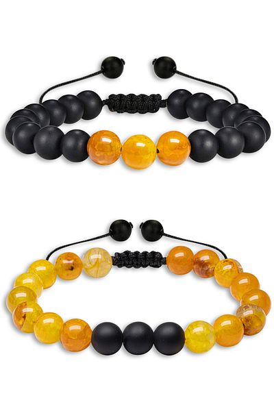 Tesbih Atölyesi Natural Orange Agate Onyx Stone - Certified Bracelet Set