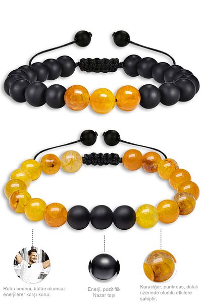 Tesbih Atölyesi Natural Orange Agate Onyx Stone - Certified Bracelet Set