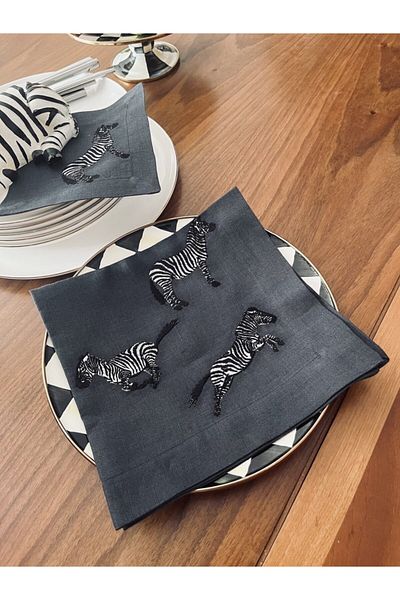 ge living Χαρτοπετσέτα σερβιρίσματος Anthracite - 2 Λινάρια με σχέδιο Zebra
