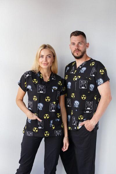 Dr. Mitra Unisex Black Radiology Pattern Lycra Colorfast Fabric Set