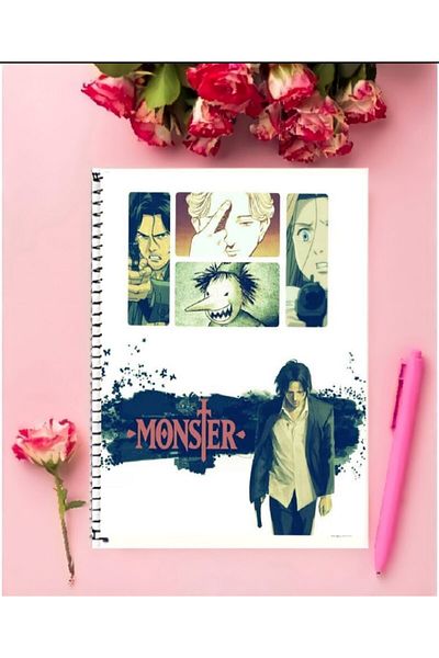 detayminant Naoki Urasawa's Monster Anime Notebook - 1 Piece, A4 Size, 21*29 cm Ruled Line Special Design
