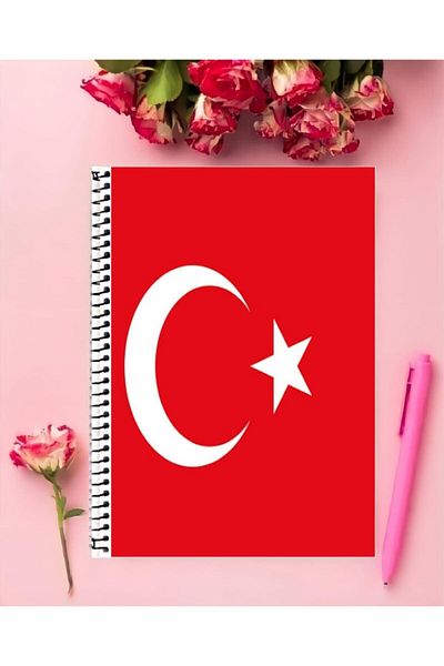 AYAŞLI KIRTASİYE Turkish Flag Notebook 1 Piece Special Design A4 Size 21*29 Cm Wired Checkered Notebook