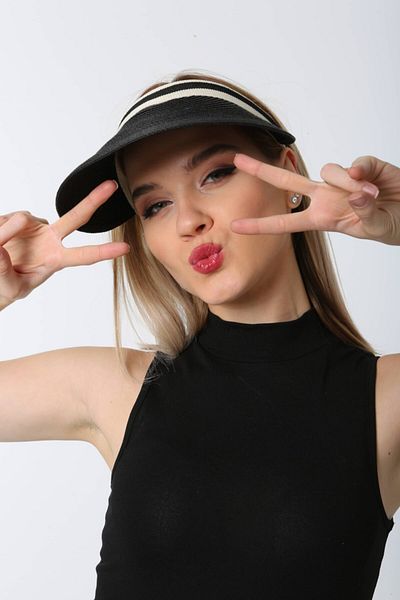 MARBERRY Women's Black Hat with Straw Visor