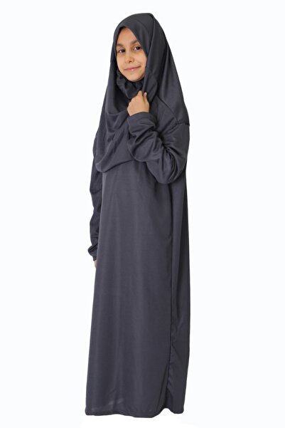 ZEHRANAZ NAMAZ ELBİSESİ Antrasit Gri Çocuk Fermuarsız Namaz Elbisesi 5/8 yaş