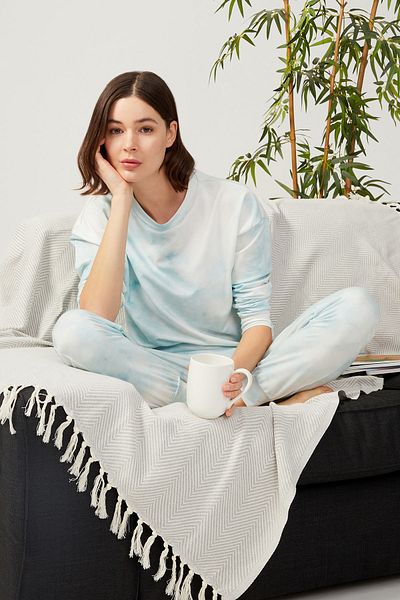 Los Ojos Women's Green Batik Patterned Pajama Set Tie-dye