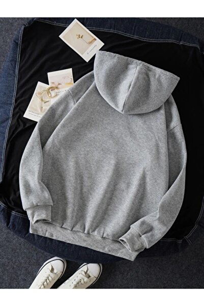 Deocept Φούτερ Unisex Oversize Grey 1990 με στάμπα με κουκούλα