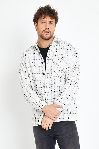 CLIPMAN Ανδρικό oversize καρό πουκάμισο ξυλοκόπος λευκό