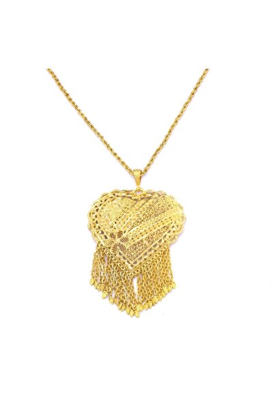 FerizZ Altın Kaplama Hint Model Kalpli Çiçek Desenli Kadın Kolye 45 Cm Kly-282