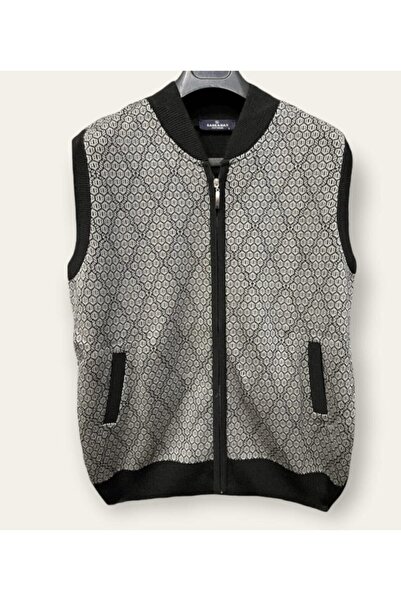 Nacar Erkek Desenli Triko Fermuarlı Kışlık Baba Yelek