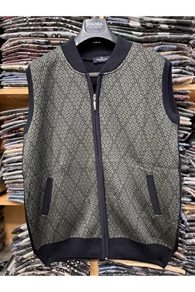 Nacar Erkek Desenli Triko Fermuarlı Kışlık Baba Yelek