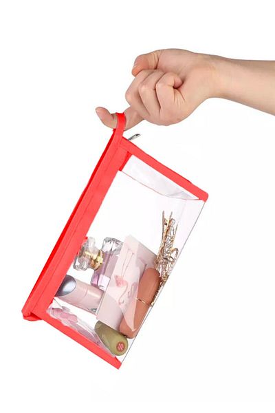 RoseRoi Cosmetic Makeup Bag Transparent Red Bag