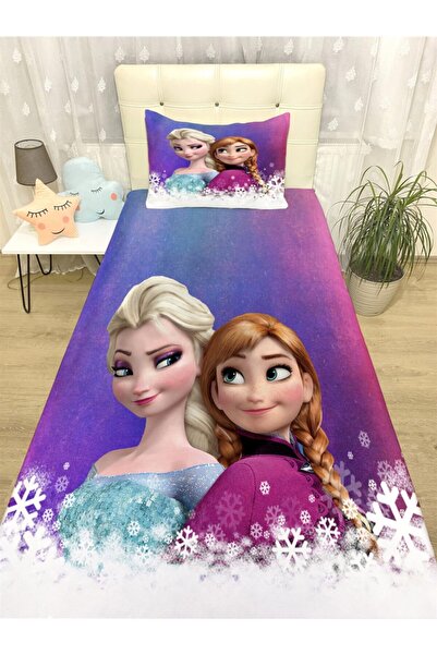 EVPANYA Kar Taneleri Elsa Desenli Yatak Örtüsü Ve Yastık