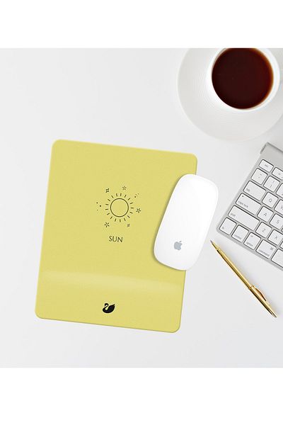 Özer Store Yellow Minimal Sun Drawing Rectangular Mouse Pad with Wrist Support Mouse Pad