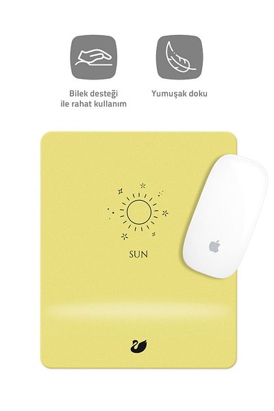 Özer Store Yellow Minimal Sun Drawing Rectangular Mouse Pad with Wrist Support Mouse Pad