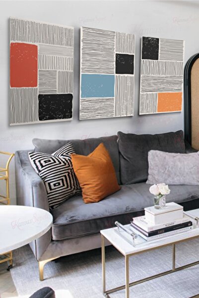 KanvasSepeti Set od 3 dekorativne platnene slike, boemska boho umetnost, apst...