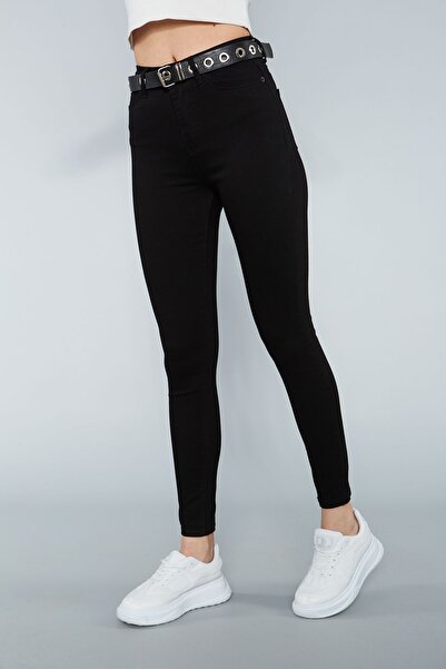 Bella denim Pantaloni de damă din denim negru cu talie înaltă din lycra slim ...