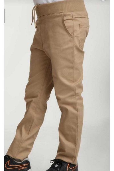 HMZ GİYİM Unisex Kids Ribbed Waist Camel Canvas School Trousers