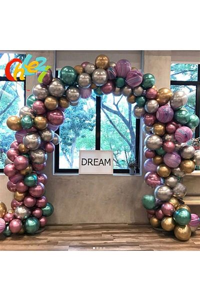 BalonEvi 5 Meter Chain Chrome Balloon Birthday Set 125 Pieces Chrome Balloons Mixed